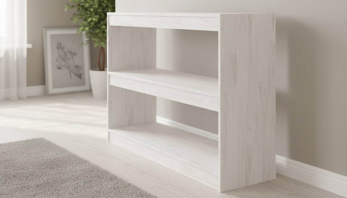 Boekenkast Massief Grenenhout 3-Vaks – Vrijstaande Open Kast / Ruimteverdeler 40x30x71,5 cm – Rustiek Wit #22 – Multifunctioneel Voor Woonkamer & Kantoor – abtkantoor