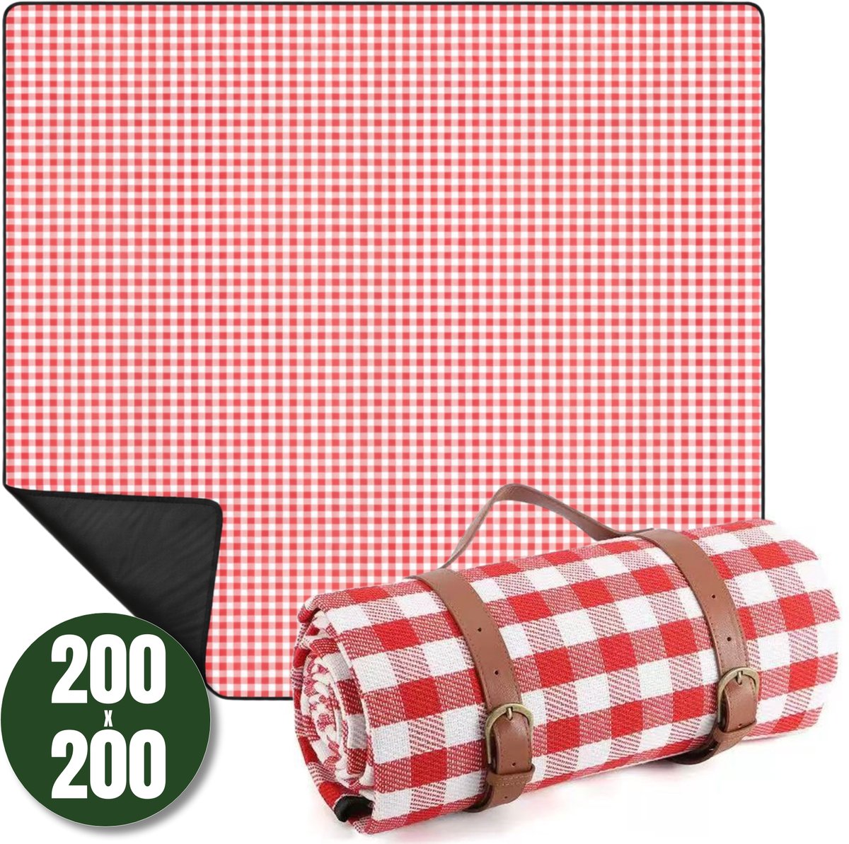 Jaxplore Picknickkleed 200x200 cm - Waterdichte Strandmat - XXL Picknickdeken - Vuilafstotend - Campingkleed - Rood