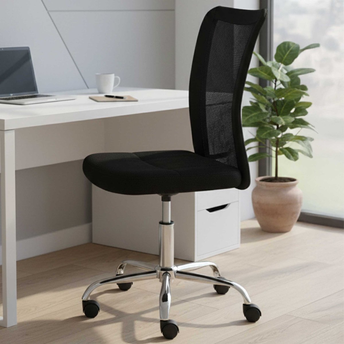Bureaustoel Eva zonder armleuning - zwart - Interlink - Bureaustoel - Zwart - Polyester; Metaal