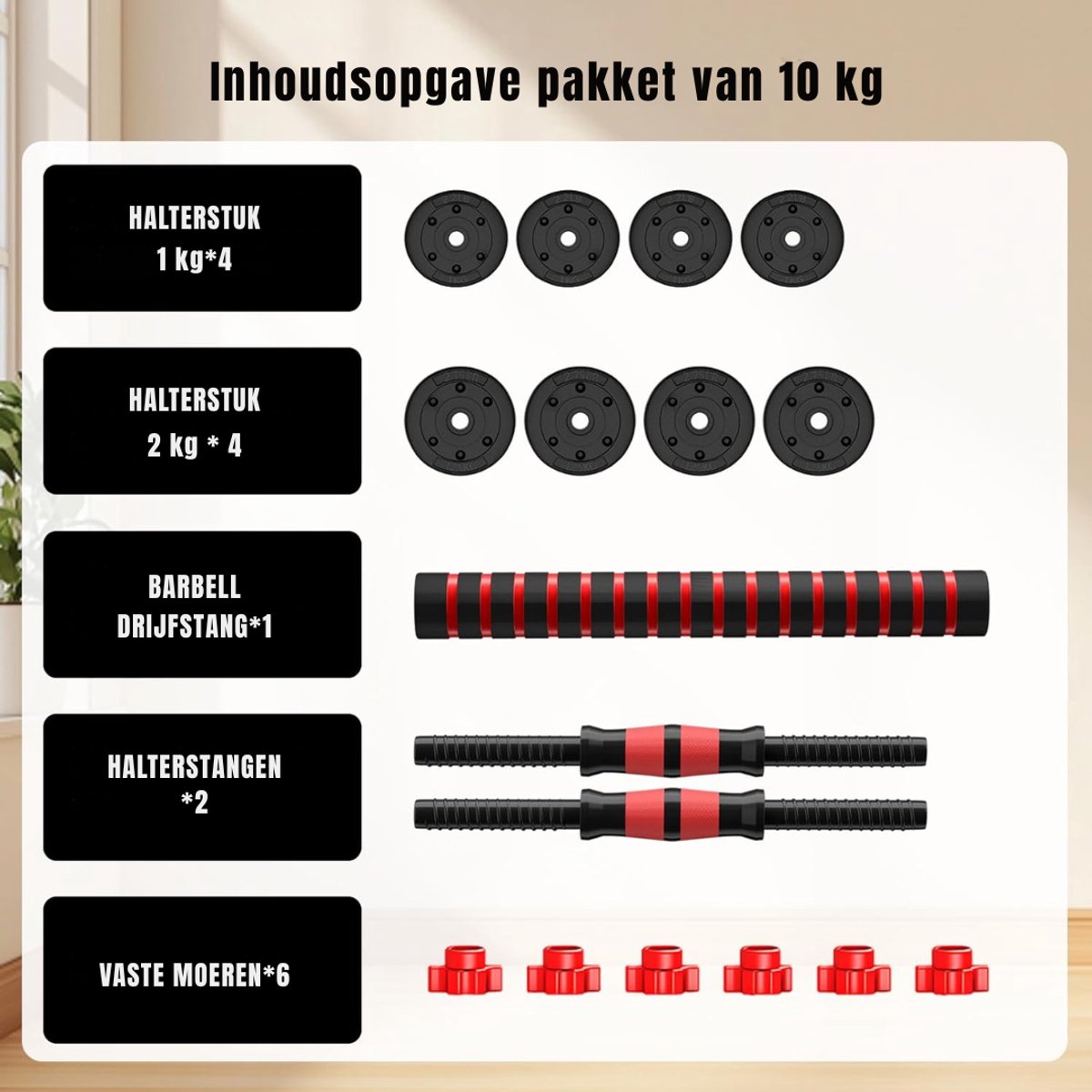 MIRA® Verstelbare Dumbells - Verstelbare Dumbbells - Dumbell Set - Verstelbare Dumbell - Rood - 13cm x 6cm x 6cm thumbnail 4