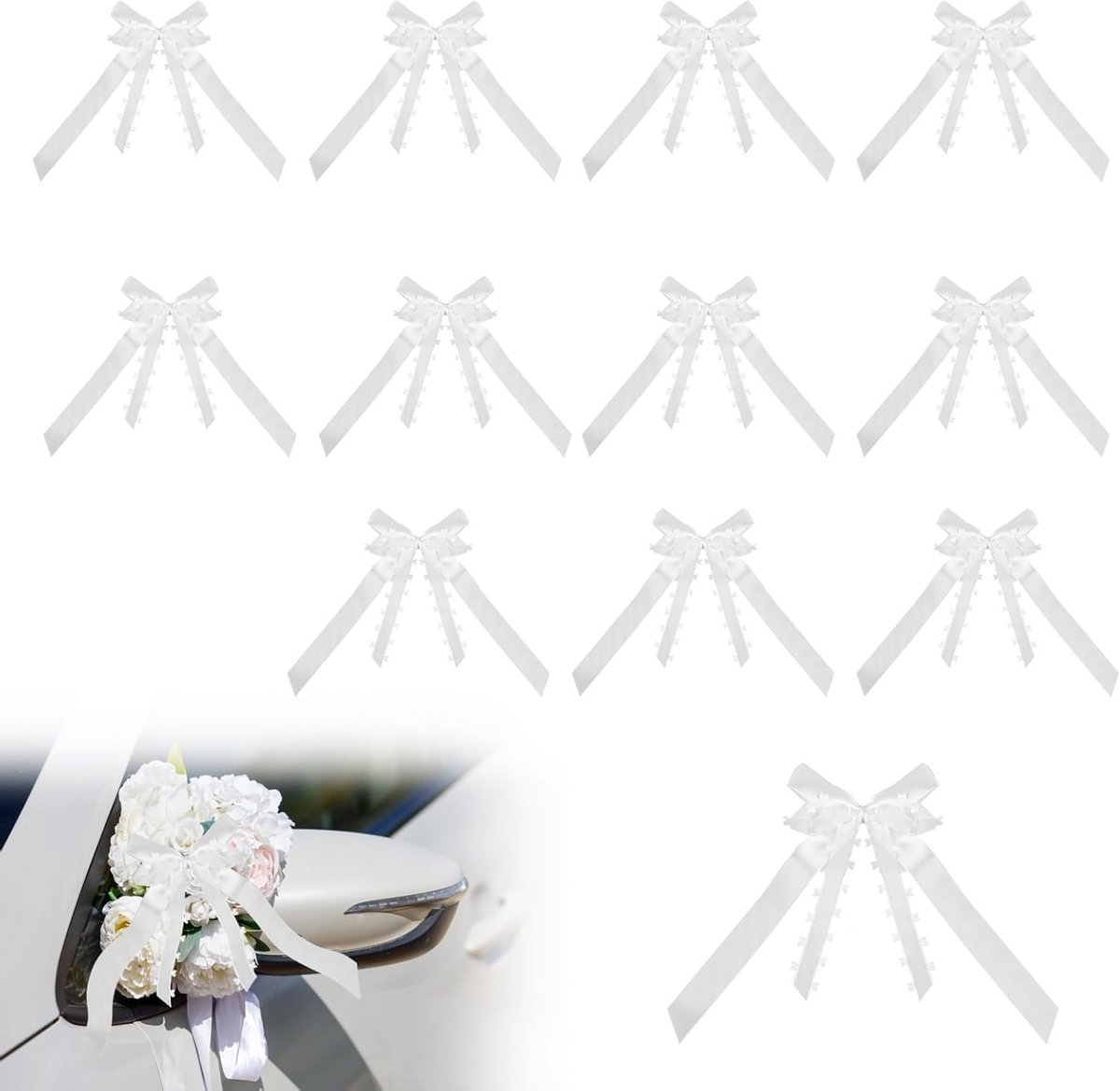 12 Stuks Witte Trouwauto Strikken voor Decoratie, Feestelijke Versiering en Cadeauverpakking voor Bruiloften en Verjaardagen