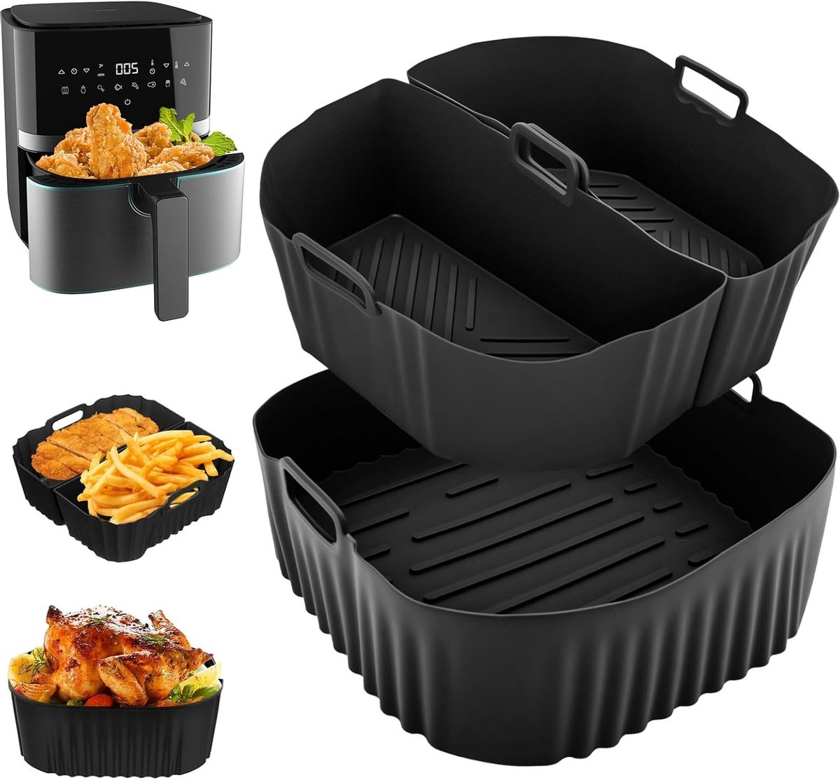 Set van 3 Herbruikbare Siliconen Inzetstukken voor Airfryer, Geschikt voor 3.1L en 6.2L, Ideaal voor Gezond Koken en Bakken zonder Bakpapier
