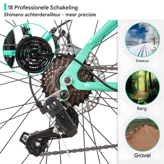 Dames mountainbike - Voor recreatief gebruik / MTB-liefhebbers - 18 versnellingen, voorvorkvering, dubbele mechanische schijfremmen - Aluminium, roze, 66 cm van Merkloos — afbeelding 5