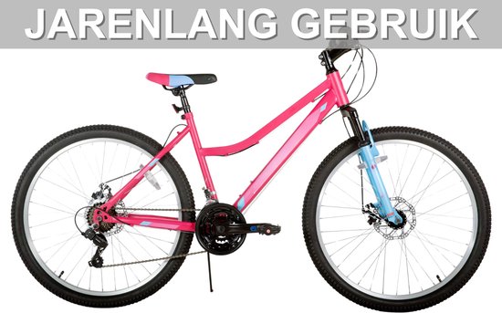 Dames mountainbike - Voor recreatief gebruik / MTB-liefhebbers - 18 versnellingen, voorvorkvering, dubbele mechanische schijfremmen - Aluminium, roze, 66 cm van Merkloos — afbeelding 3