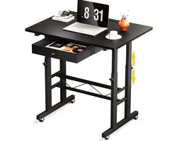 GTPLAYER - Hoogteverstelbaar Bureau - Met Lades en Rollen 80x50 cm - Wit