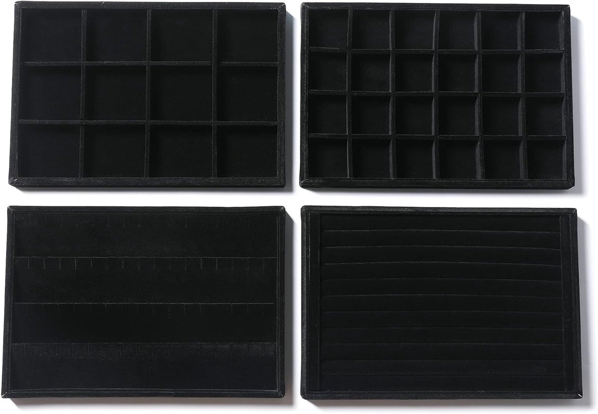 Stackable Velvet Sieraden Organizer voor Lades - Opbergdozen voor Oorbellen, Armbanden, Kettingen en Ringen - Set van 4 voor Dames en Meisjes