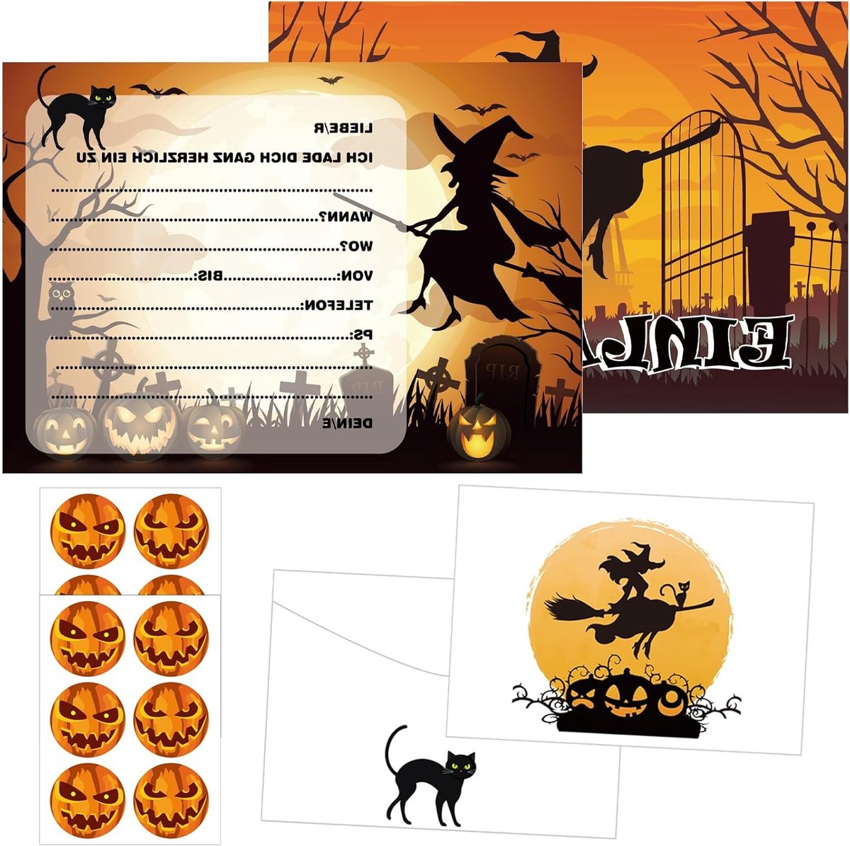 Creatieve Halloween Uitnodigingen - Set van 12 - Feestaccessoires voor Halloween, Met Enveloppen en Stickers voor Kinderen en Verjaardagsfeestjes