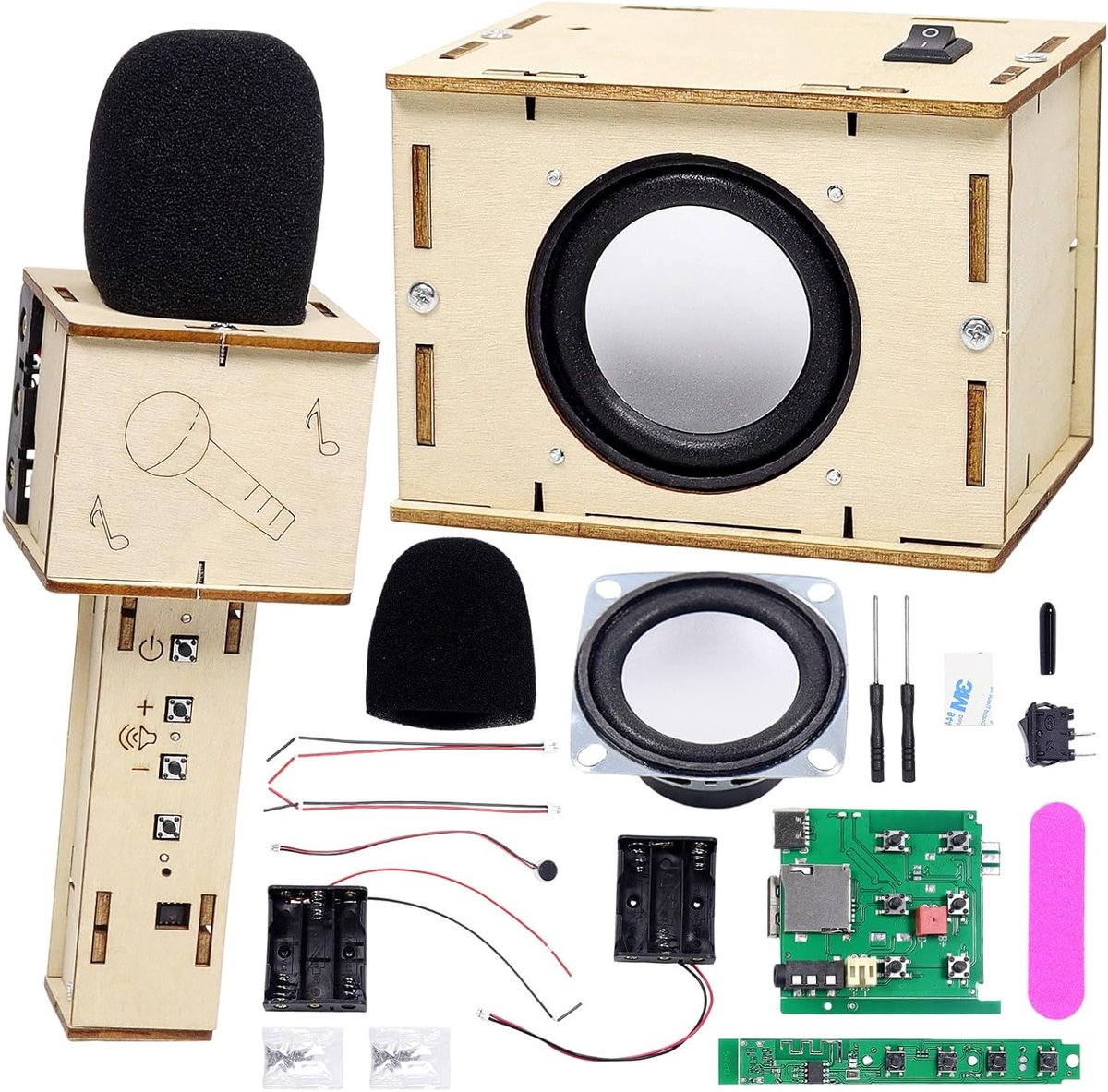 DIY Houten Karaoke Machine Kit voor Kinderen met Microfoon, Bouwspeakers en Schildermogelijkheden - Creatief Speelgoed voor Muziek en Wetenschap