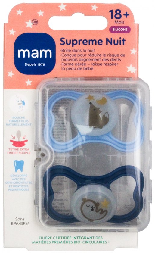 MAM 2 Fopspenen Supreme Nuit 18 Maanden en + (Kleur : Vos en blauwe beer) — afbeelding 3