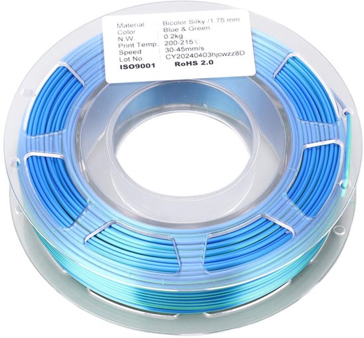 Silk PLA 3D Printer Filament, Bicolor Teal 30 tot 45Mm/s PLA Filament met Glanzende Kleurverandering, Hoge Sterkte Printen 1.75Mm, 3D Printen PLA Filament voor