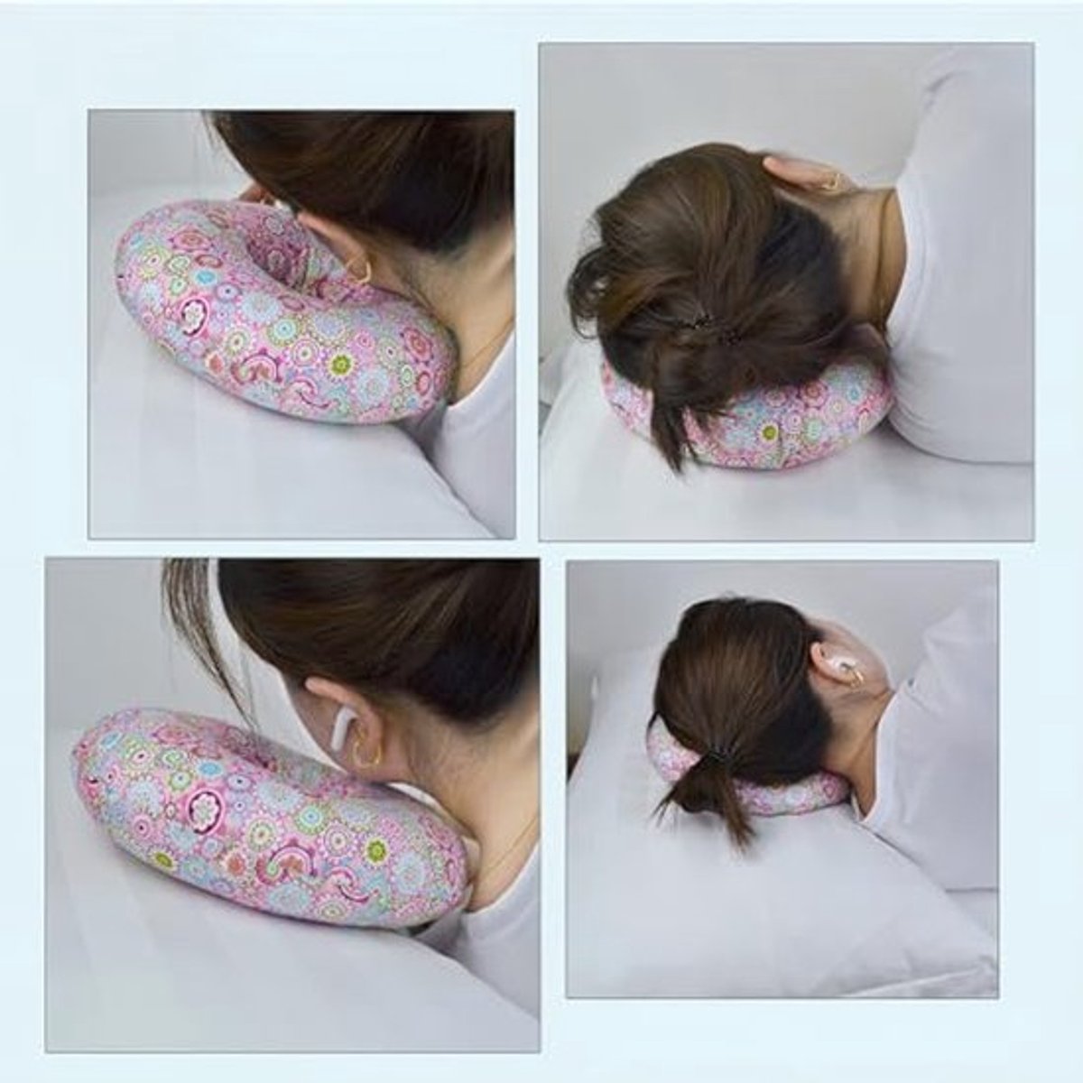 Donutkussen voor zijslapers - oorkussen met gat voor piercing en koptelefoon - comfortabel slaapsteunkussen van katoen/polyester - 23x23 cm