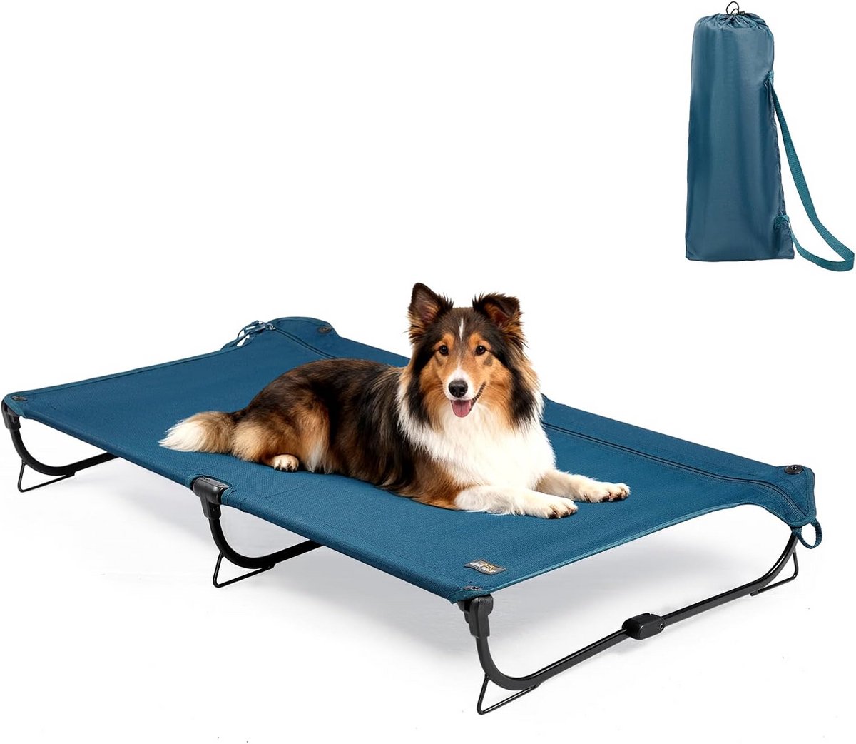 Opvouwbaar Hondenbed - Verhoogd Buitenbed - Comfort voor Honden - Kauwbestendig Materiaal - Tot 160 lbs - Blauw