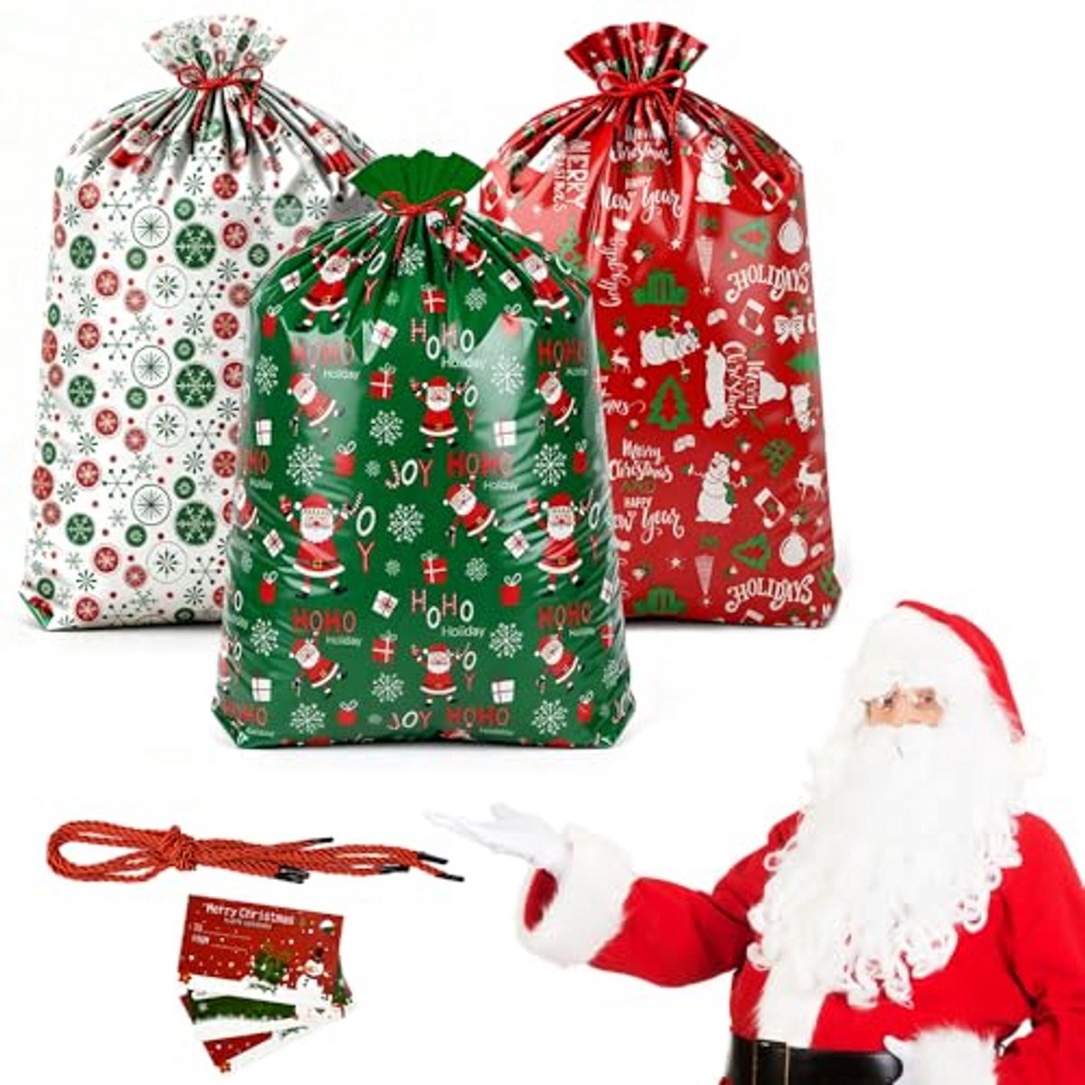 Kerstcadeauzakjes - Feestelijke zakjes - Cadeautjes inpakken - Creatief ontwerp - 27.7 cm - Multicolor