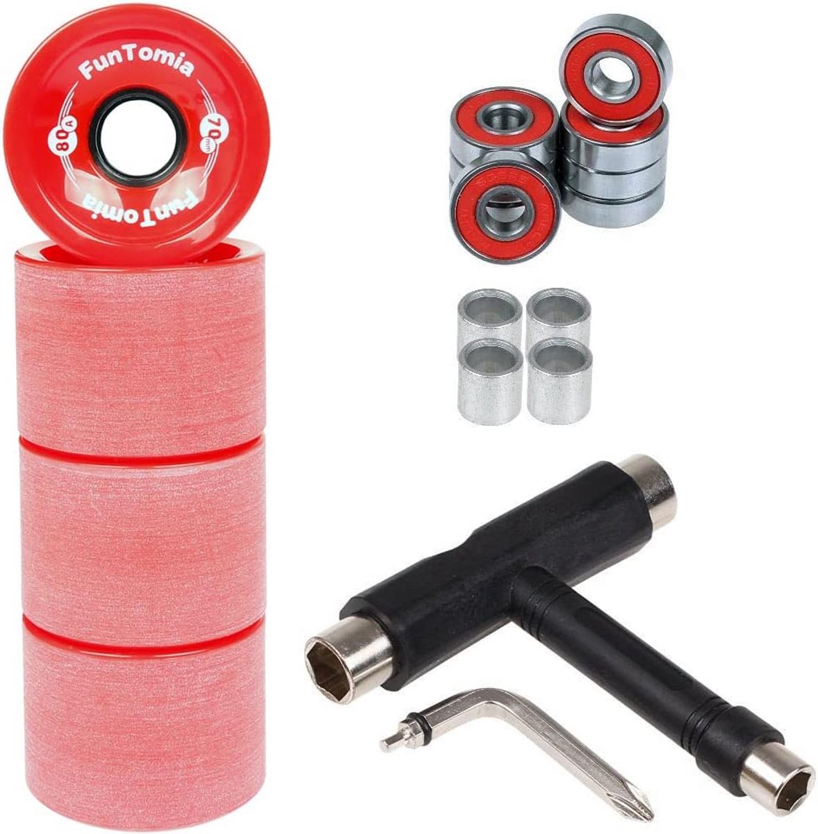 Longboard wielen set Skateboard wielen Cruisen en freeriden Incl. T-tool 70x51mm 80A