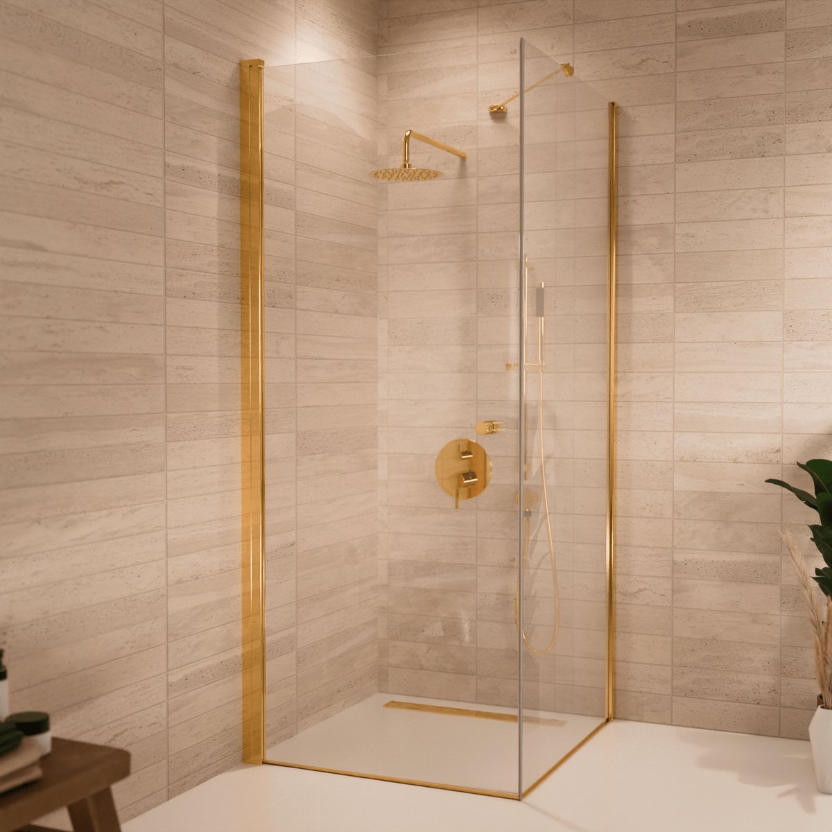 Lomazoo Douchecabine Medellin - 90 X 90 Cm - Glanzend Goud - 6 Mm Helder Glas - Nano Coating