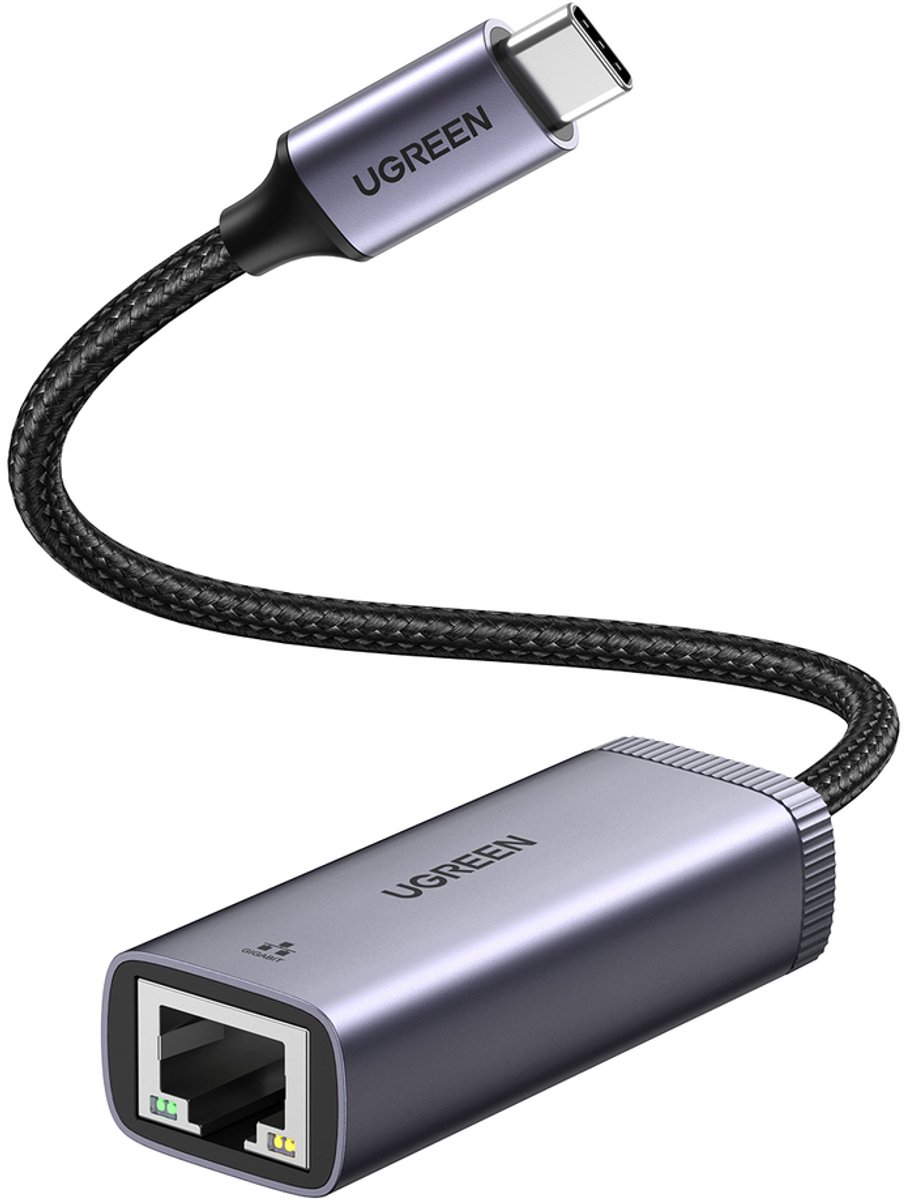Ugreen USB-C Gigabit Ethernet-adapter - 10/100/1000 Mbps - 20cm - Grijs