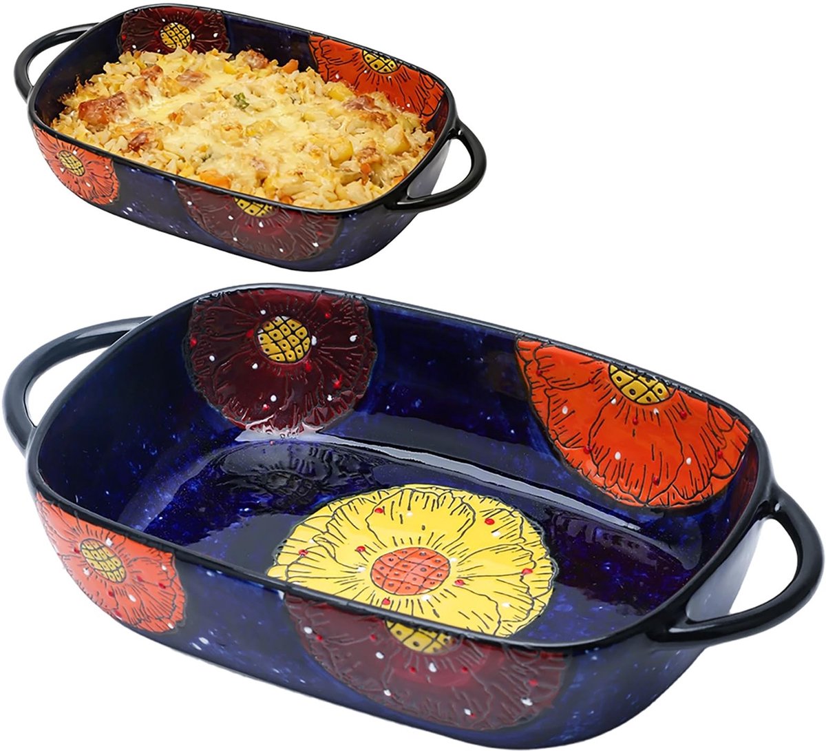 Dailygoods- Ovenschaal 600 ml - Keramisch - Rechthoekig 19,5 x 13 cm - Voor lasagne/pizza - Geschikt voor oven/magnetron - Hittebestendig keramiek - Bakvorm
