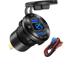12V/24V USB-stopcontact Quick Charge 3.0 Dual USB Autolader Socket met Blauwe Voltmeter, Waterdichte Aluminium Sigarettenaansteker USB Charger DIY Kit voor Auto Marine Motorfiets RV Boot Golf