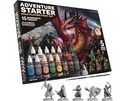 The Army Painter Gamemaster Adventure Starter Paint Set - 15 x 18 ml Warpaints Fanatic acrylverf, incl. een Brush-On Primer, 5 GRATIS miniaturen en 1 penseel - Voor Warhammer & DnD