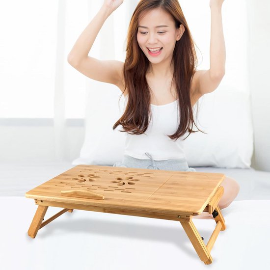 Opvouwbare bedtafel - Laptop dienblad - Ontbijt op bed - Verstelbare hellingshoeken - 66 x 35 cm - Bamboe — afbeelding 4