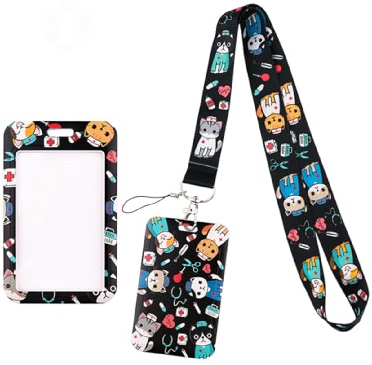 Badgehouder met Lanyard - Naamkaart Clips - Identificatie Tonen - Afneembare Halsband - 10.6 x 10.4 cm - Zwart