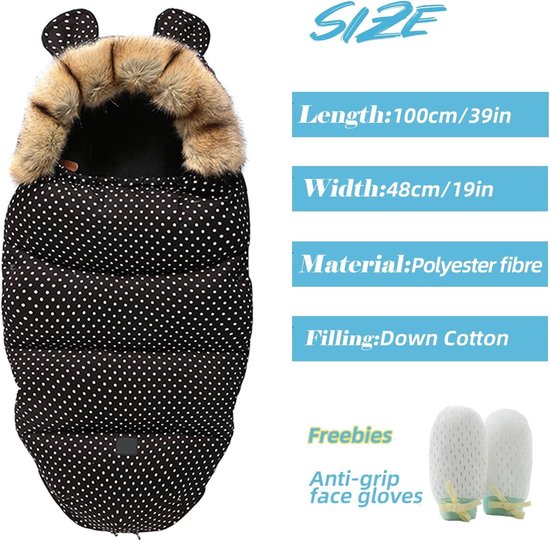 Baby Voetenzakken - Winter Wiegdeken - Warm Buiten - Waterdicht Winddicht - 100 cm - Zwart met Stippen — afbeelding 5