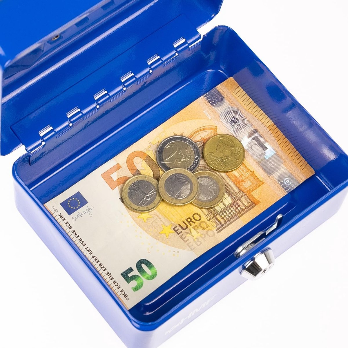Geldkassette - Spaarpot Kistje - Veilig Geld Bewaren - Uitneembaar Muntvak - 15 x 12 x 8 cm - Blauw
