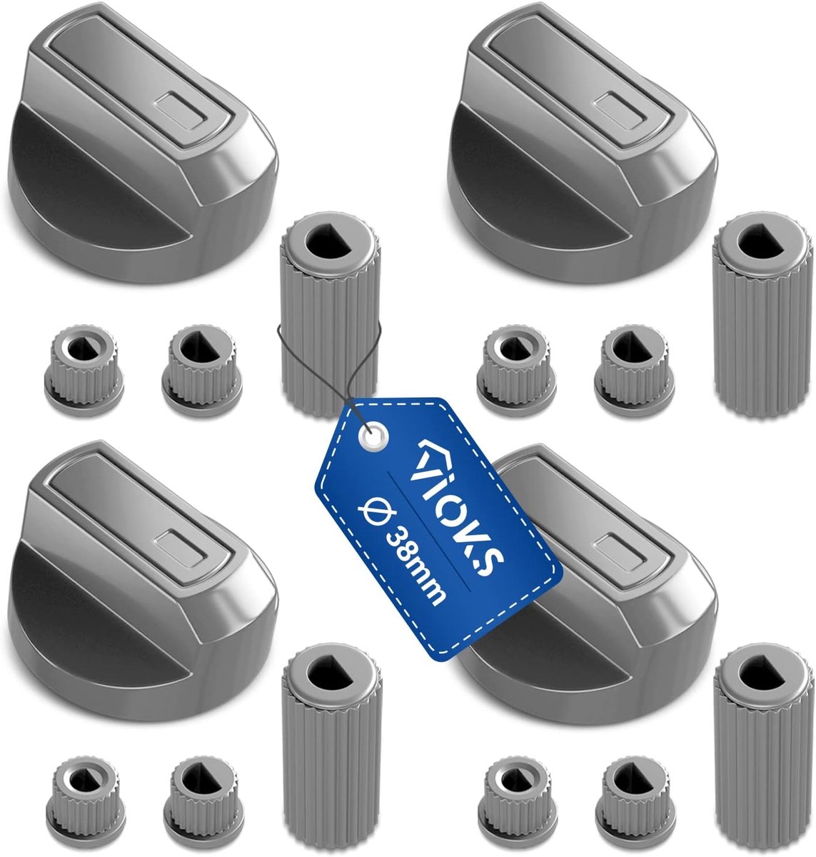 Draaiknoppen fornuis set - Ovenknoppen schakelaars - Apparaat repareren - Met adapters - 4 stuks 38mm - Zilverkleurig