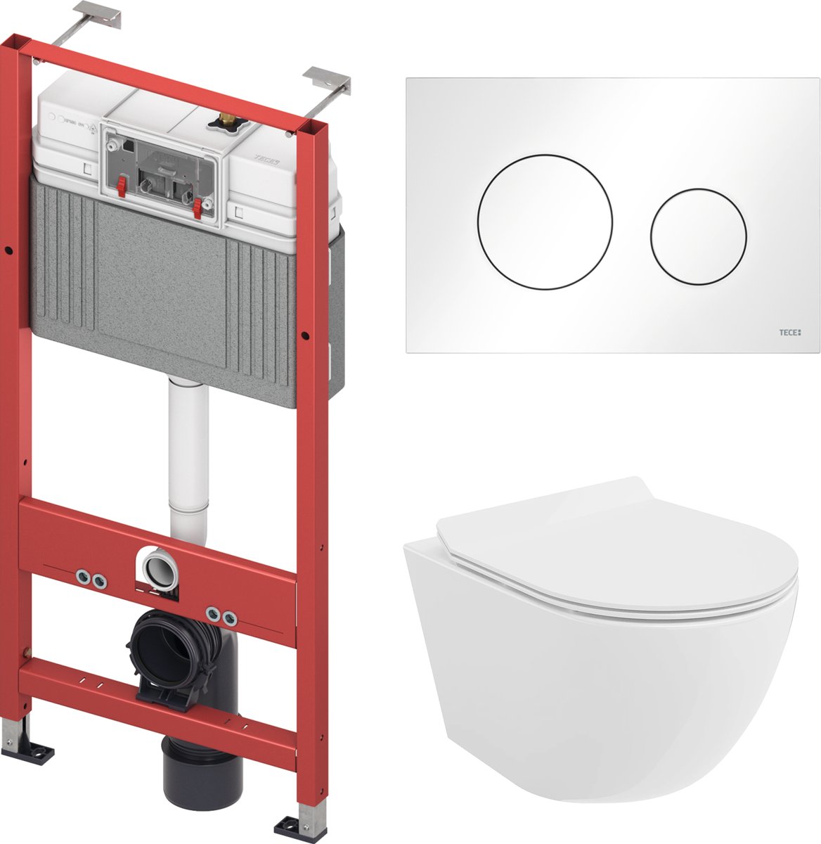 Badland Rolo toiletset - wandtoilet met TECEbase inbouwreservoir en bedieningsplaat wit - wit, ronde knoppen
