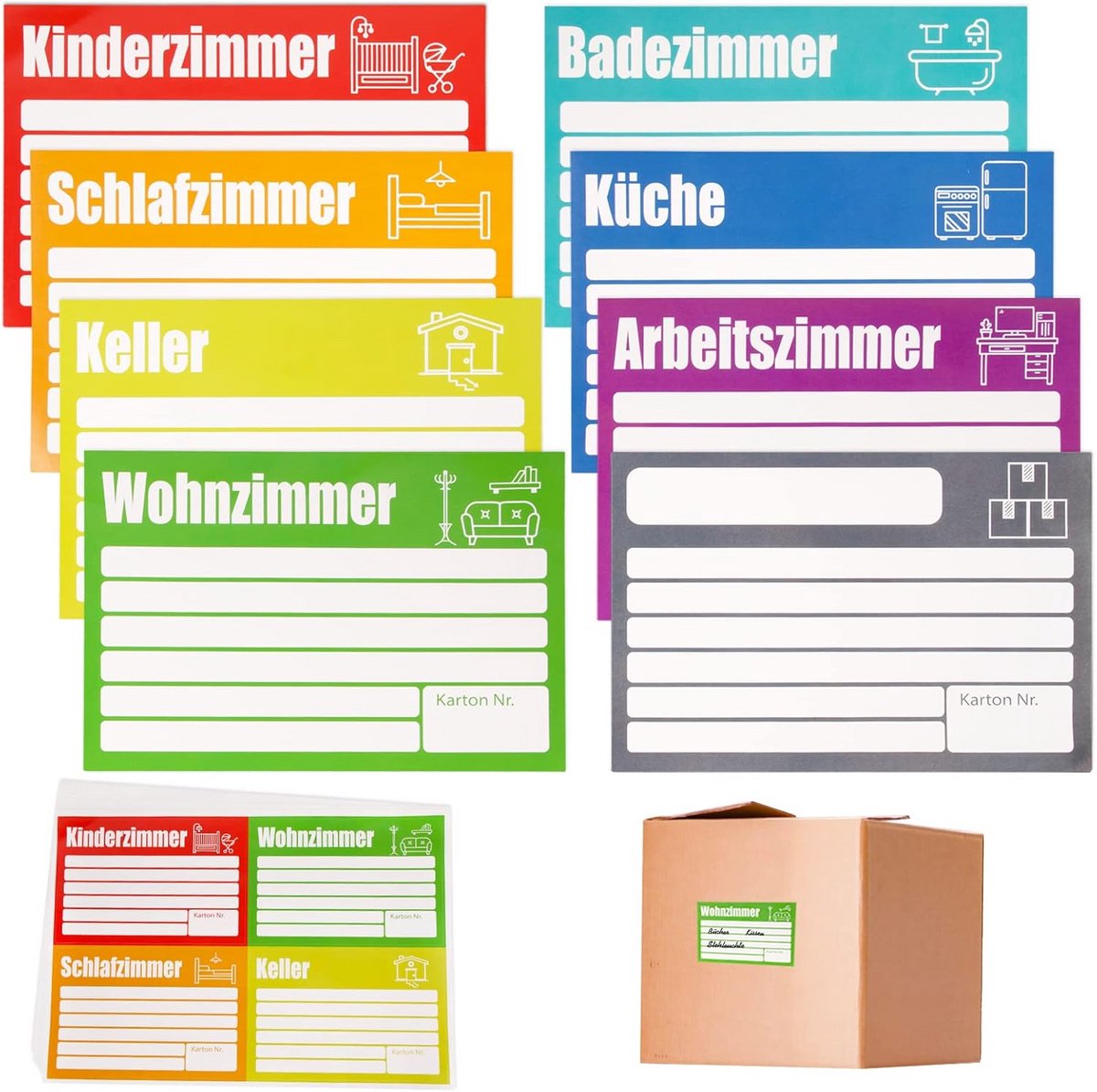 Verhuisetiketten - Verplaatsbare stickers - Ruimtes Markeren - Zelfklevend Papier - 15 x 10 cm - 8 Kleuren