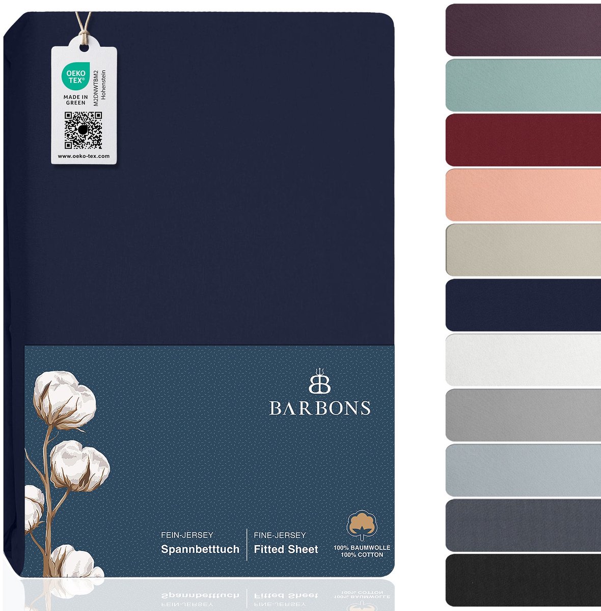 BARBONS hoeslaken 140 x 200 - hoeslakens Jersey 145 g/m² - 100% katoen - marineblauw