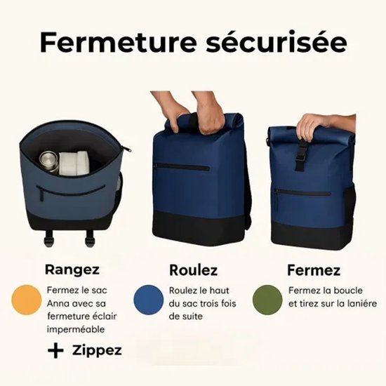 BADAWIN Anna 2-in-1 Fietsrugzak 27L – Waterdichte Fietstas & Rugzak – Laptopvak 17 inch – Rolltop – Bagagedrager met Haken – Blauw — afbeelding 3