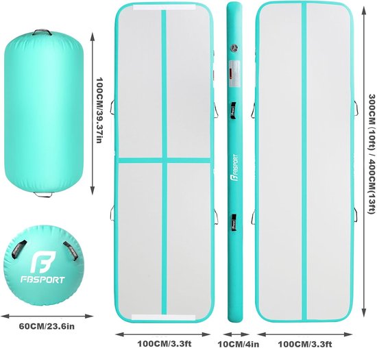 Opblaasbare turnmat - Air track set - Gymnastiek en yoga - Met luchtpomp - 4 meter lang - Blauw — afbeelding 3