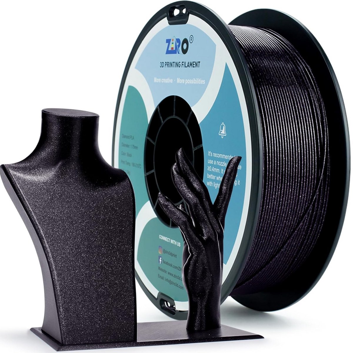 PLA Glitter Gloeidraad - 3D Print Materiaal - Modellen Creëren - Diamant Effect - 1.75mm 1kg - Zwart