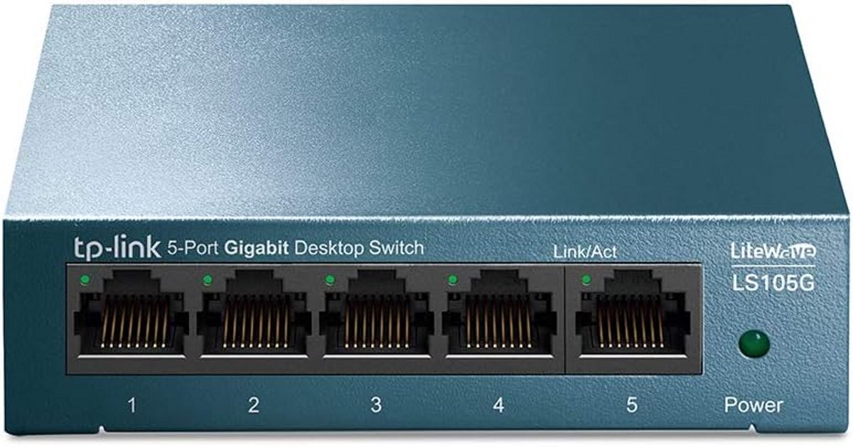 Gigabit Desktop Switch - Netwerk Hub - Snelle Netwerkverbinding - Groene Energie Technologie - 5 Poorten - Zilver