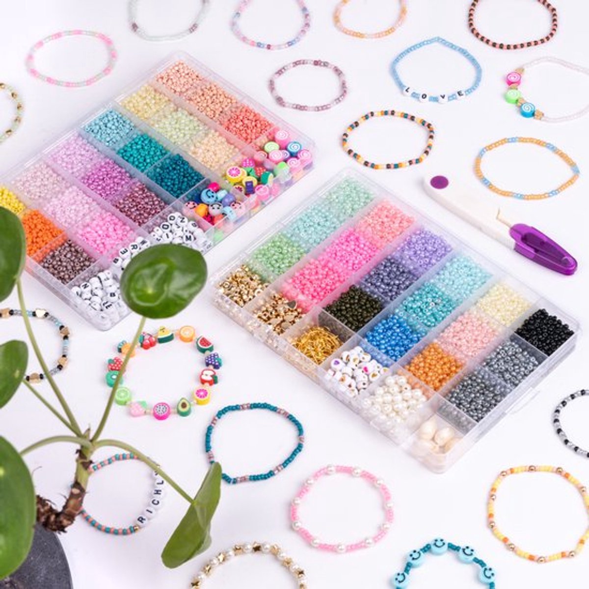 Richly® XXL Creative Kralen set - inclusief E-BOOK - sieraden armbandjes maken meisjes & dames - incl. letterkralen, smiley kralen, parels, bedels & polymeer kralen - kralenketting - kralendoos — afbeelding 3
