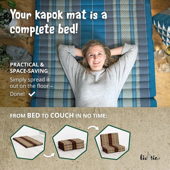 Matras van kapok - Opvouwbaar matras - Ontspannen en slapen - Natuurlijk en duurzaam - 140x70cm - Bruin — afbeelding 3