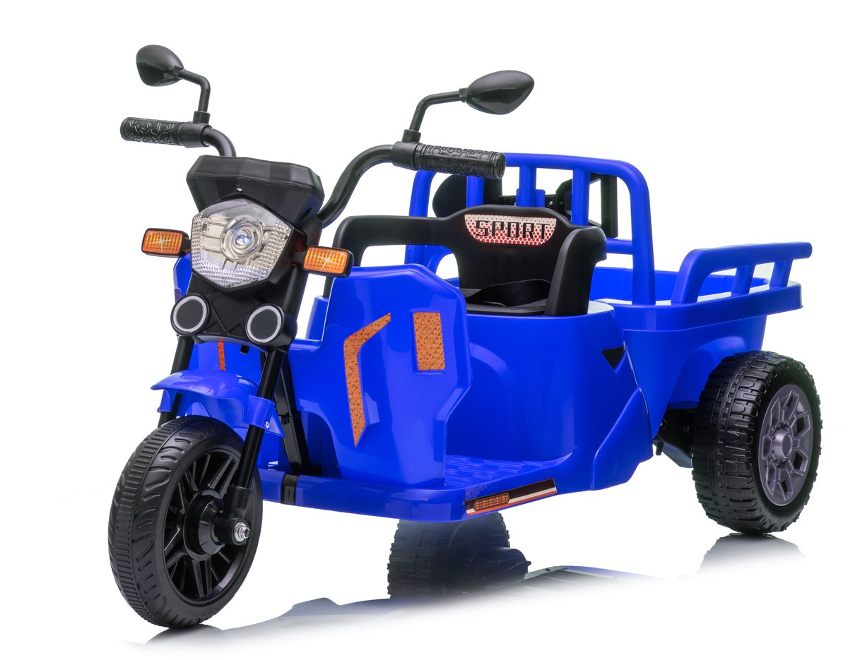 Triumpunpre - Elektrische Kindermotor 12V - Aanhanger & Schep - Afstandsbediening - Bluetooth & LED (Donkerblauw, 3-6j)