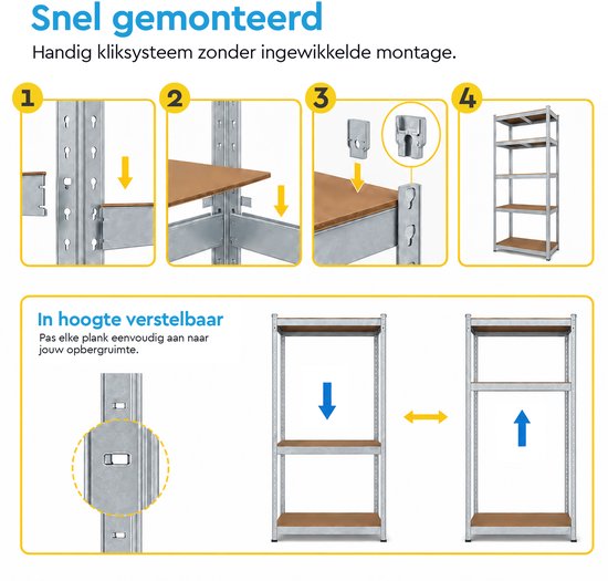Montagehandleiding met 4 stappen: kliksysteem voor stellingkast