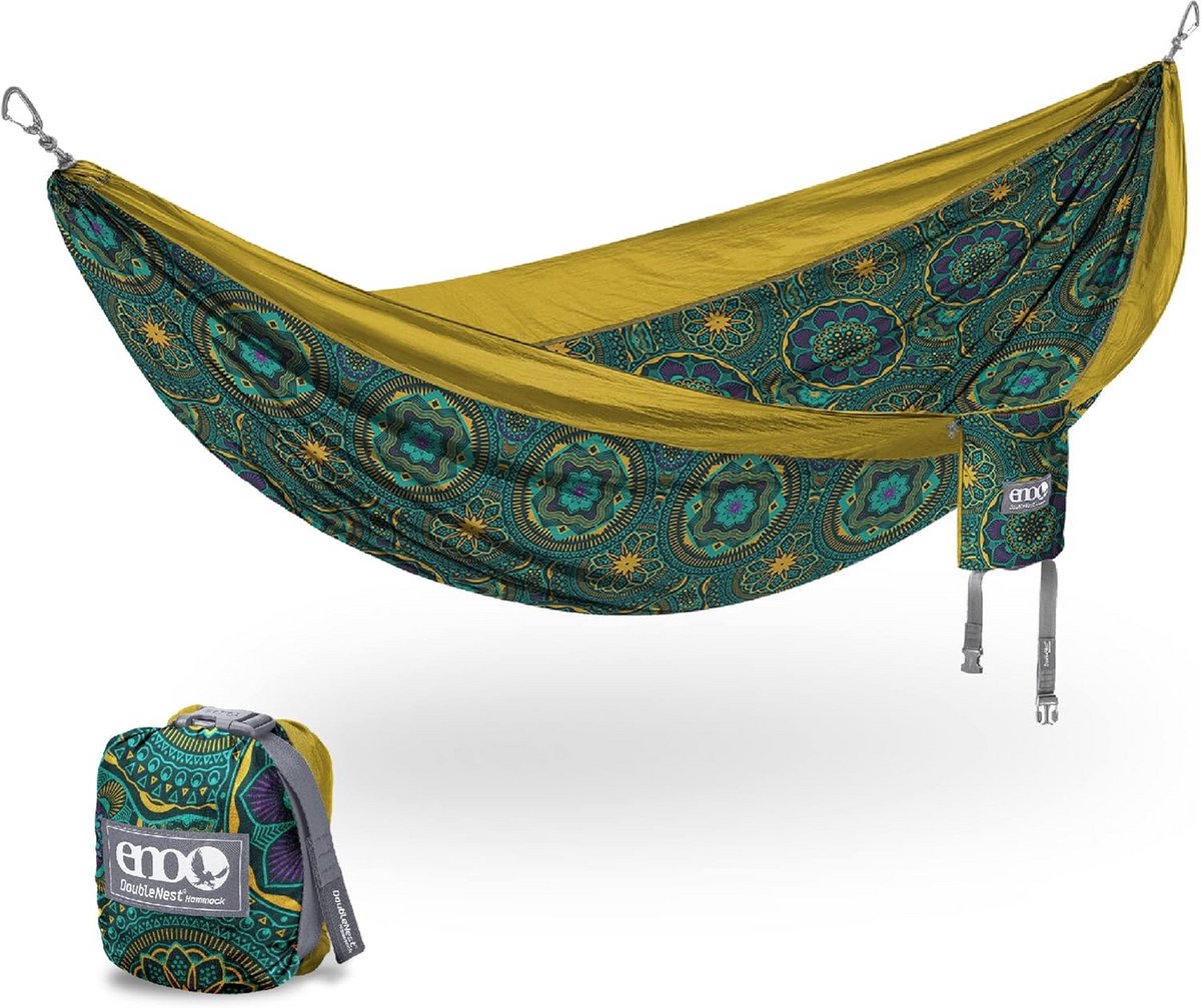 Dubbele Hangmat - Lichtgewicht Reizen - Buiten Ontspannen - Snelle Installatie - 180 Kilogram - Mantra/Goud