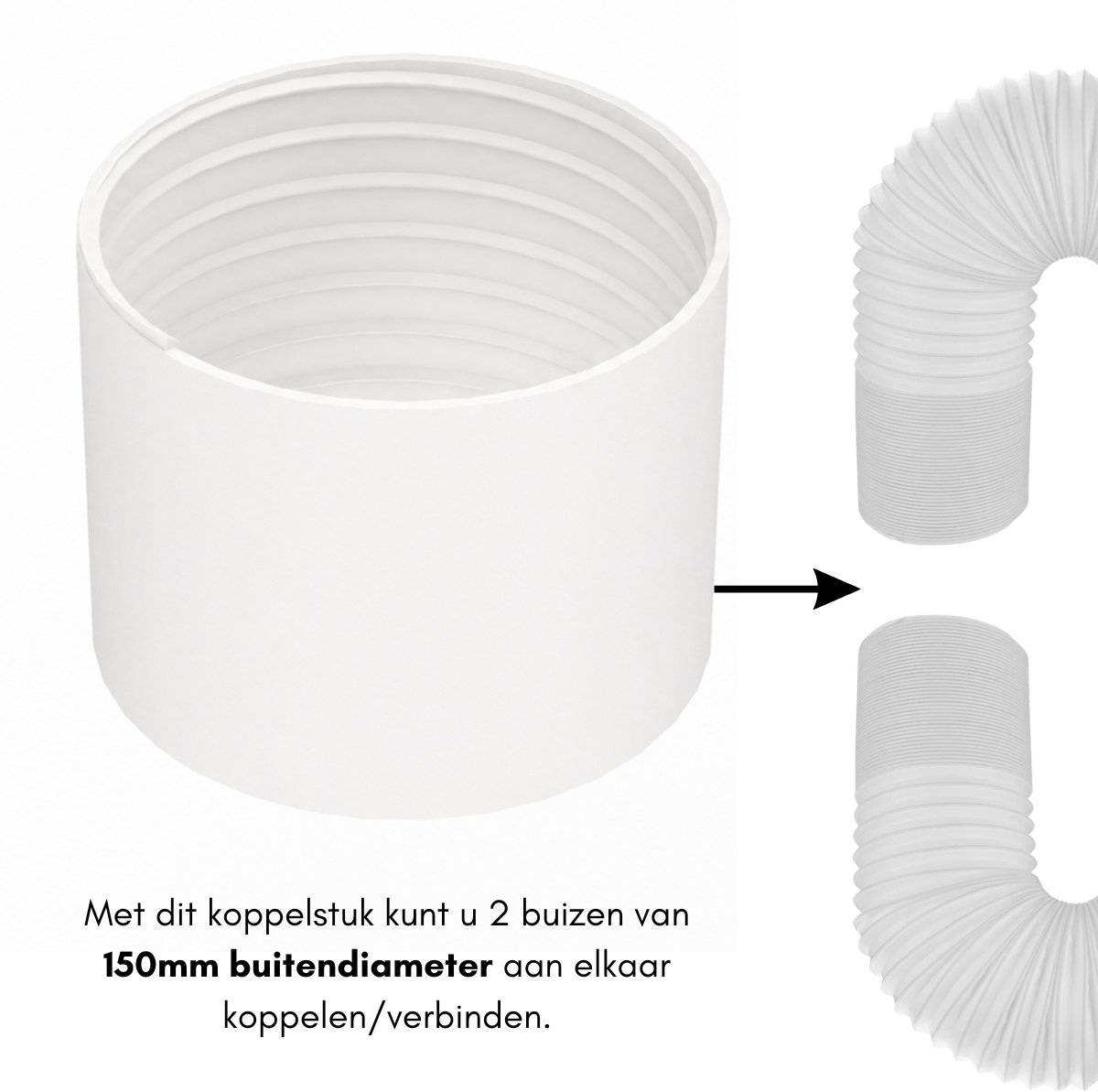 Koppelstuk Ø150 mm Mobiele Airco Afvoerslang – Universele Airco Slangconnector – Verlengstuk Adapter voor Uitlaatslang – Links- en Rechtsdraaiend Schroefdraad – Airconditioner Slangkoppeling – foto 2