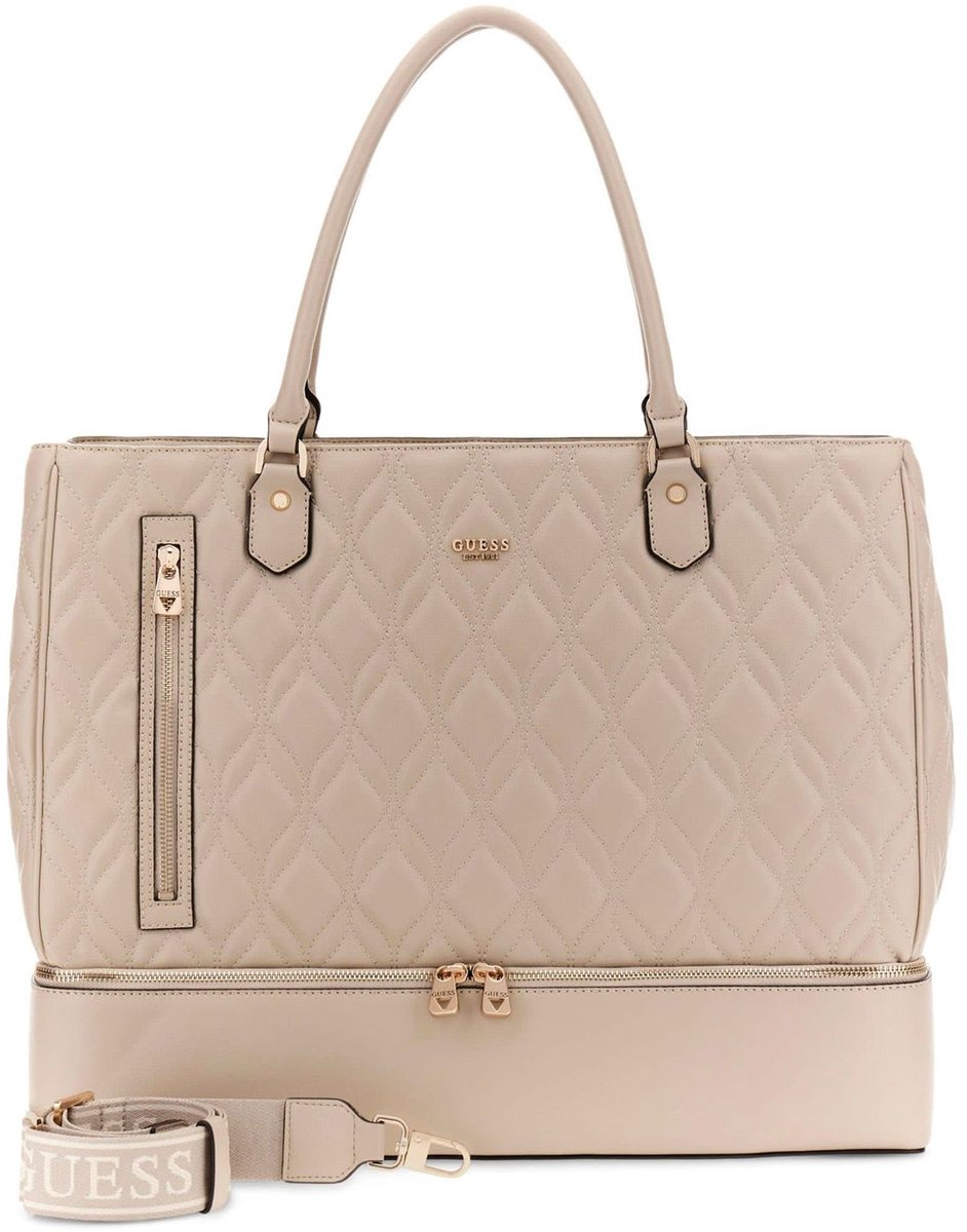 GUESS reistas schoudertas met laptopvak Maxine Zip Bottom Tote Light Taupe