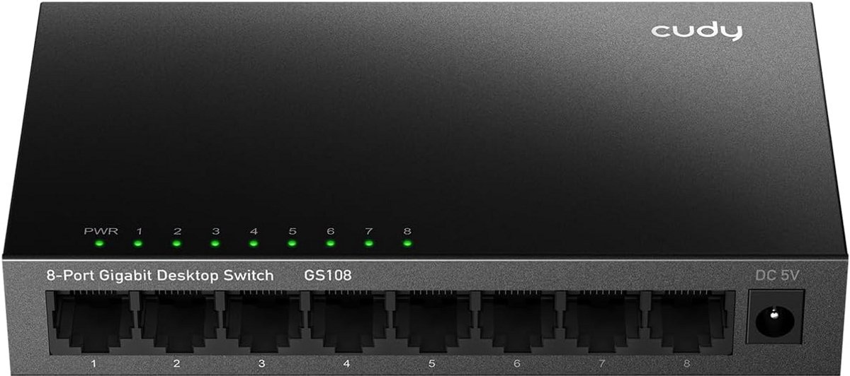 Netwerk Switch - Ethernet Hub - Bekabelde Verbindingen - Stille Ventilatorloze Werking - 8 Poorten - Zwart