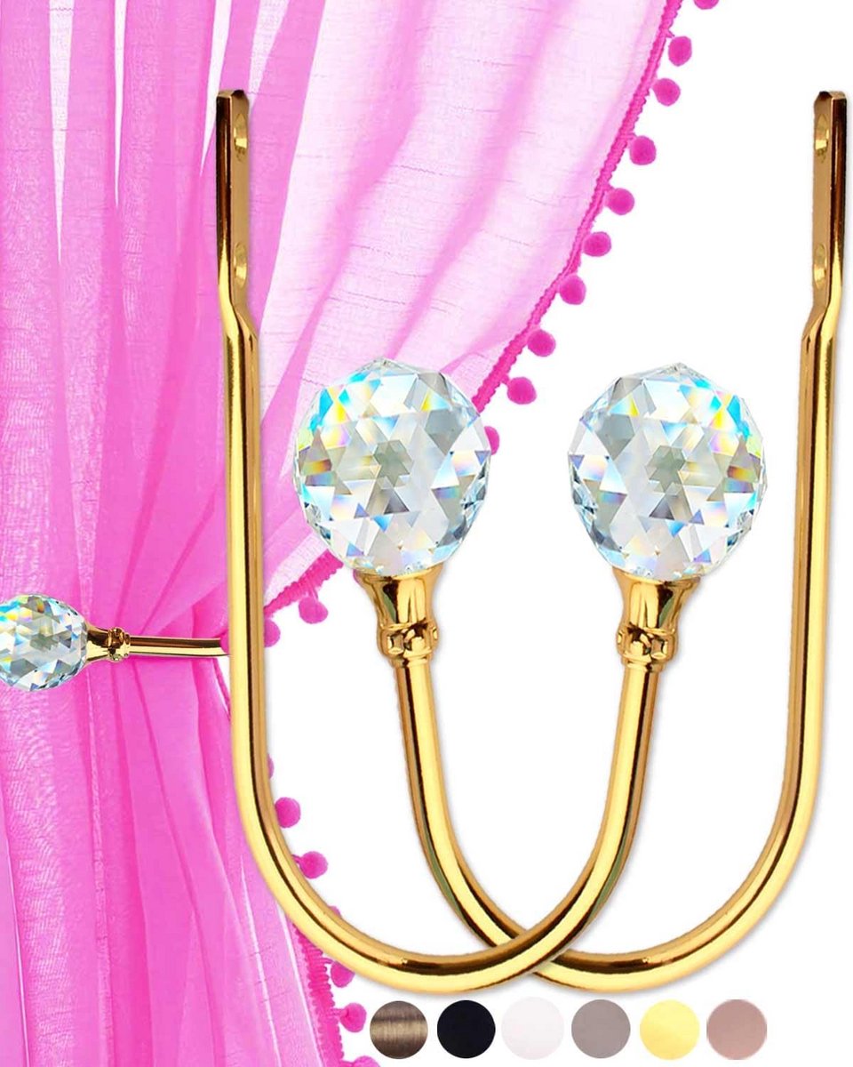 Gordijn Haken - Tiebacks Kristal - Raam Decoratie - Echt Kristal - Set van 2 - Goud
