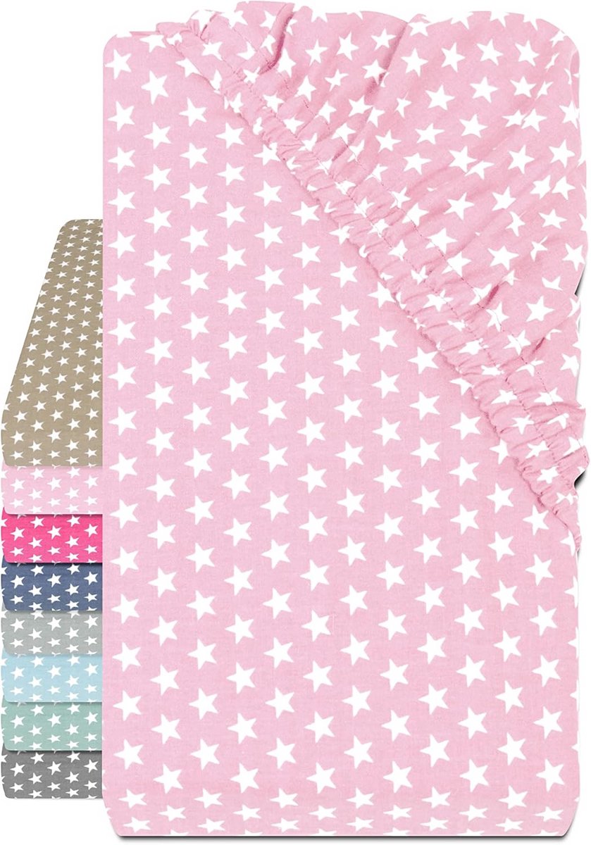 Kinderhoeslaken met Sterren - Babybed Laken - Kinderslaapkamer Inrichten - 100% Katoen Zacht - 60 x 120 cm - Roze
