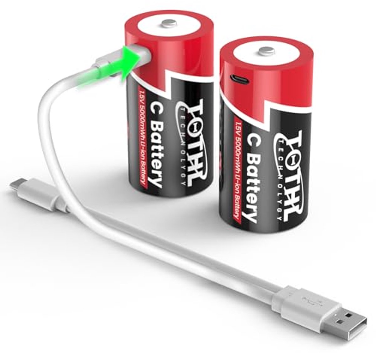 Oplaadbare C Batterijen - Lithium C-cellen - Apparaten Voeden - Ingebouwde USB-C Oplaadpoort - 4x 3333 mAh - Zwart
