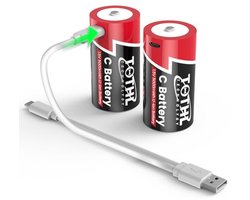Oplaadbare C Batterijen - Lithium C-cellen - Apparaten Voeden - Ingebouwde USB-C Oplaadpoort - 4x 3333 mAh - Zwart