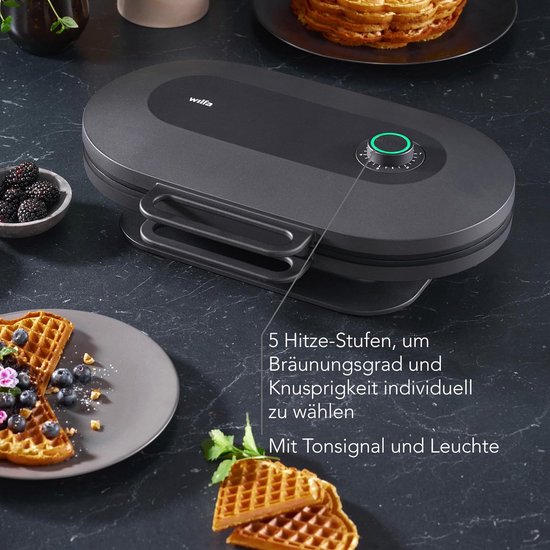 Dubbel Wafelijzer - Hartjes Wafels - Lekkere Wafels Maken - 5 Temperatuurstanden - 2x 20 cm - Zwart — afbeelding 2