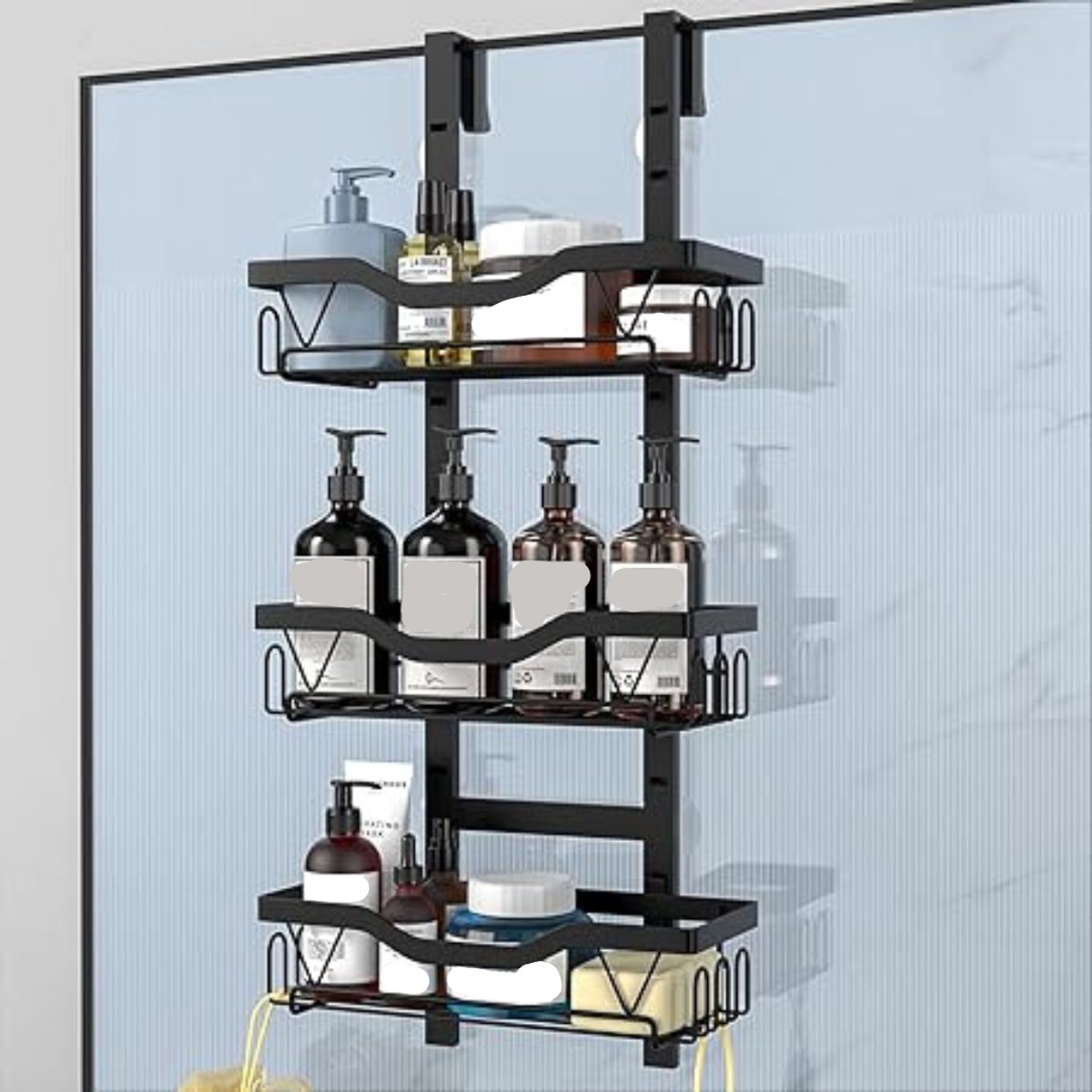 QIN® Doucherek aan Douchewand - Doucherek Zonder Boren - Doucherek Hoek - Zwart - 17cm x 29cm x 62cm