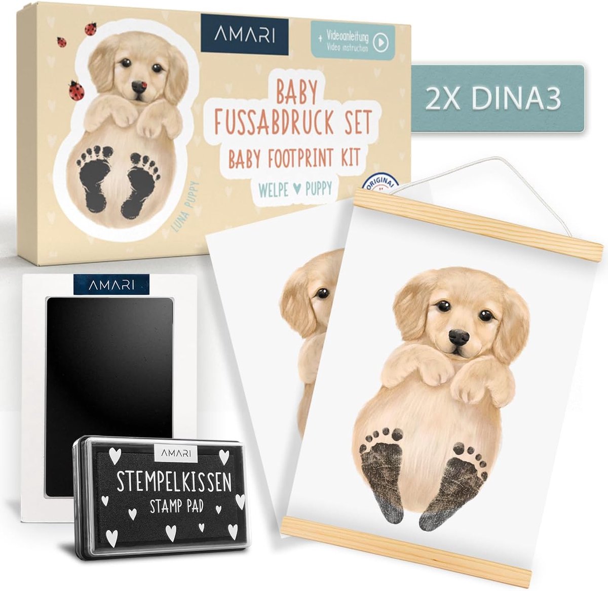 Baby Voetafdruk Set met Illustraties voor Geboorte en Kraamcadeau